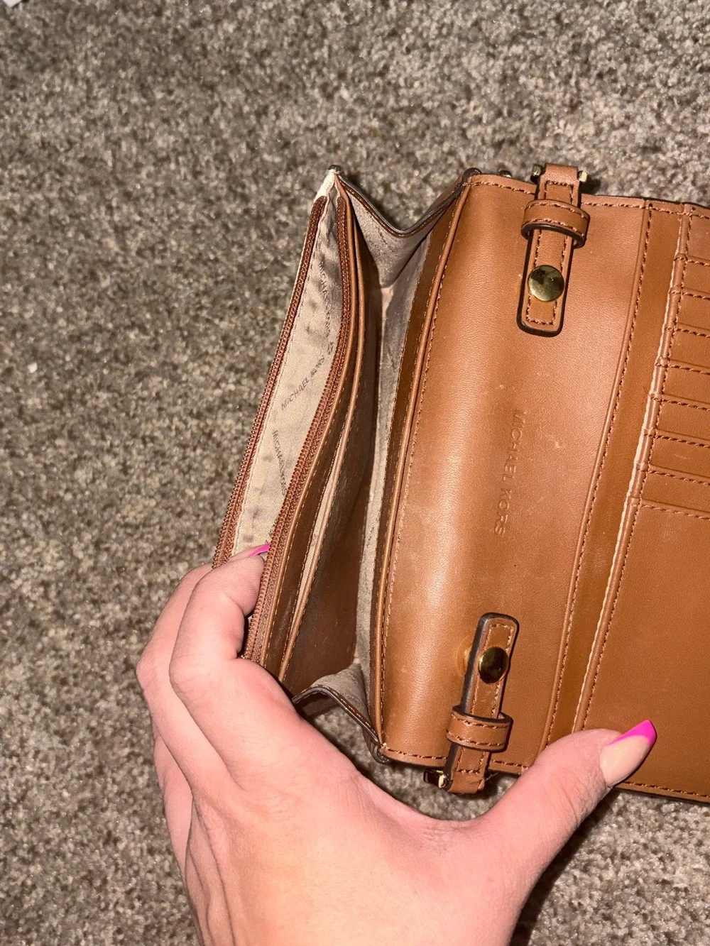 Michael Kors Cream and Brown MK Signature Crossbody Bag